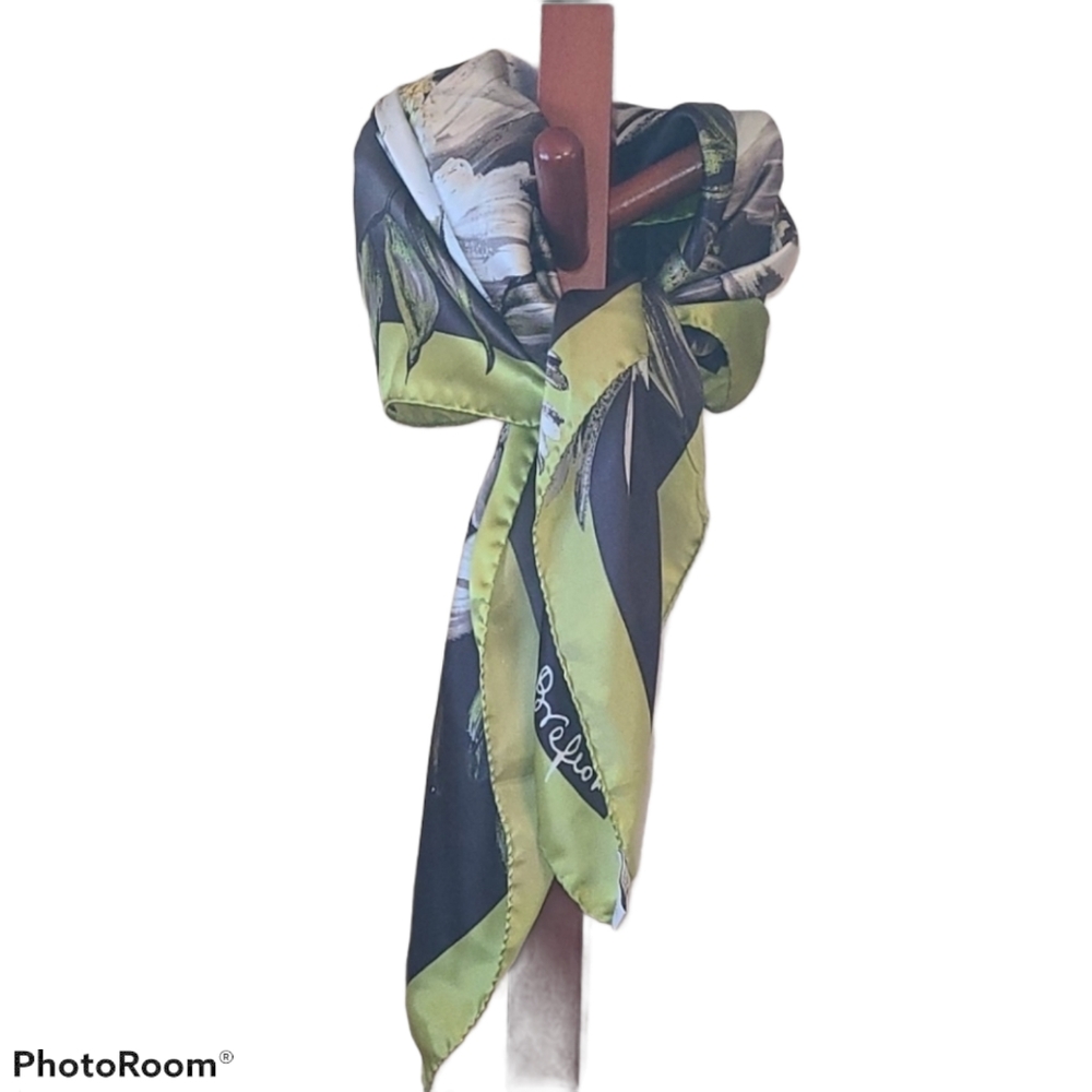 Laura Biagiotti Floral Silk Scarf Green Trim